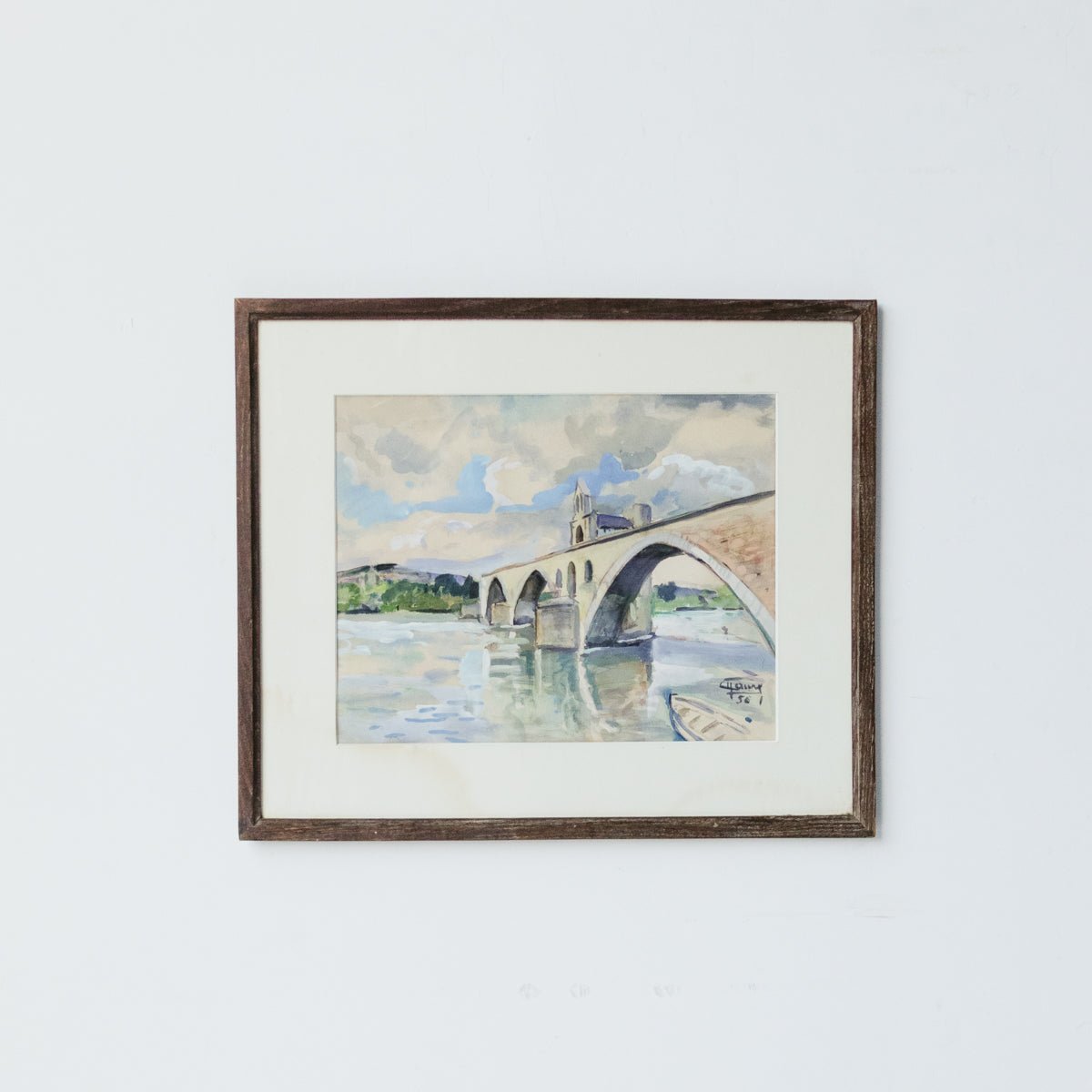 Cityscape with Bridge Watercolor Painting | Dated 1956 - elsie green - art