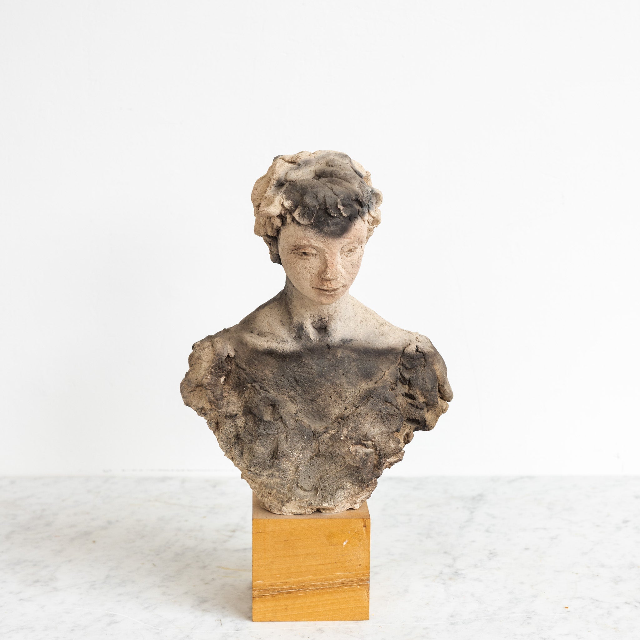 Clay Bust of Pensive Woman - elsie green - art