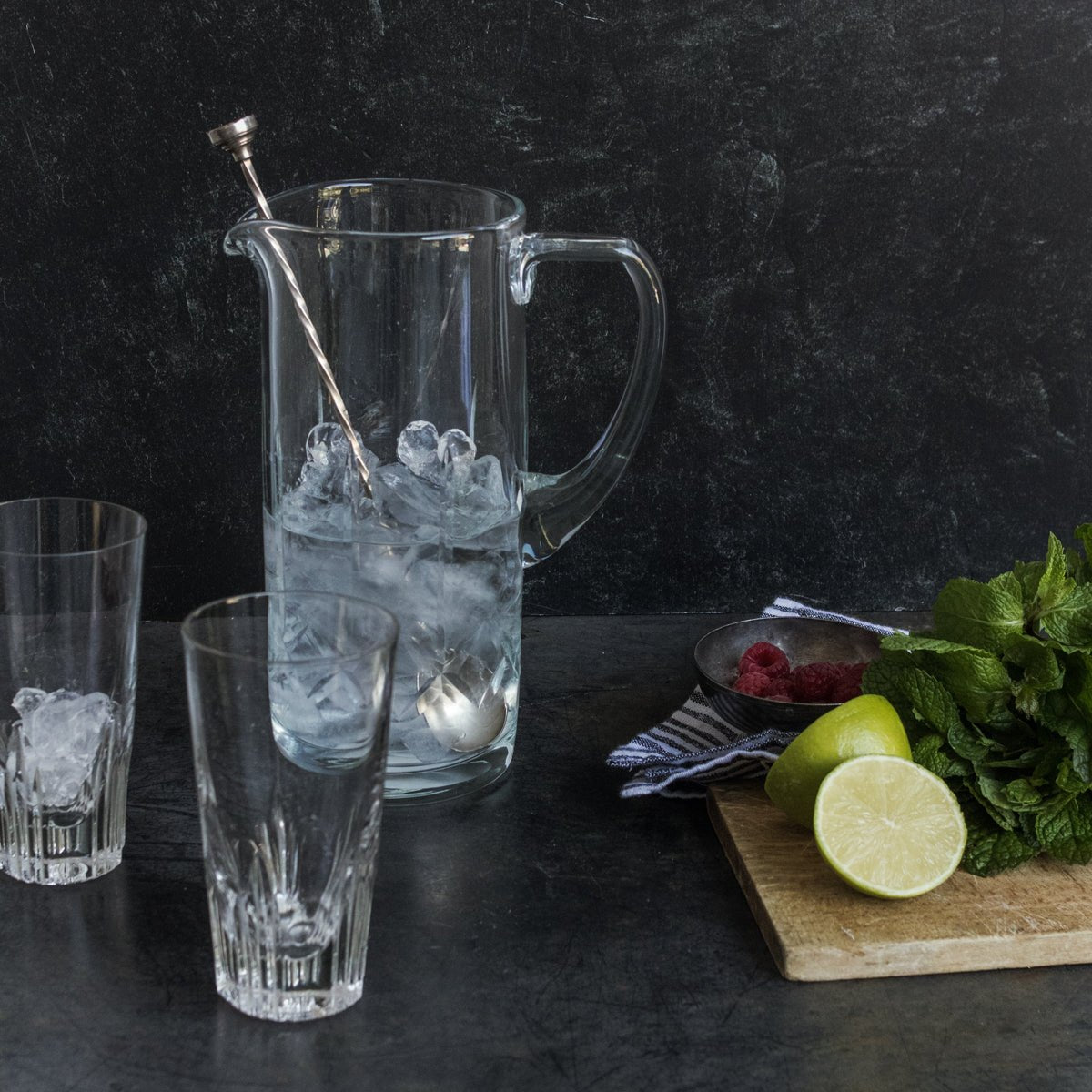 Crystal Bar Pitcher And Pair Of Tall Bar Glasses - elsie green - The French Kitchen