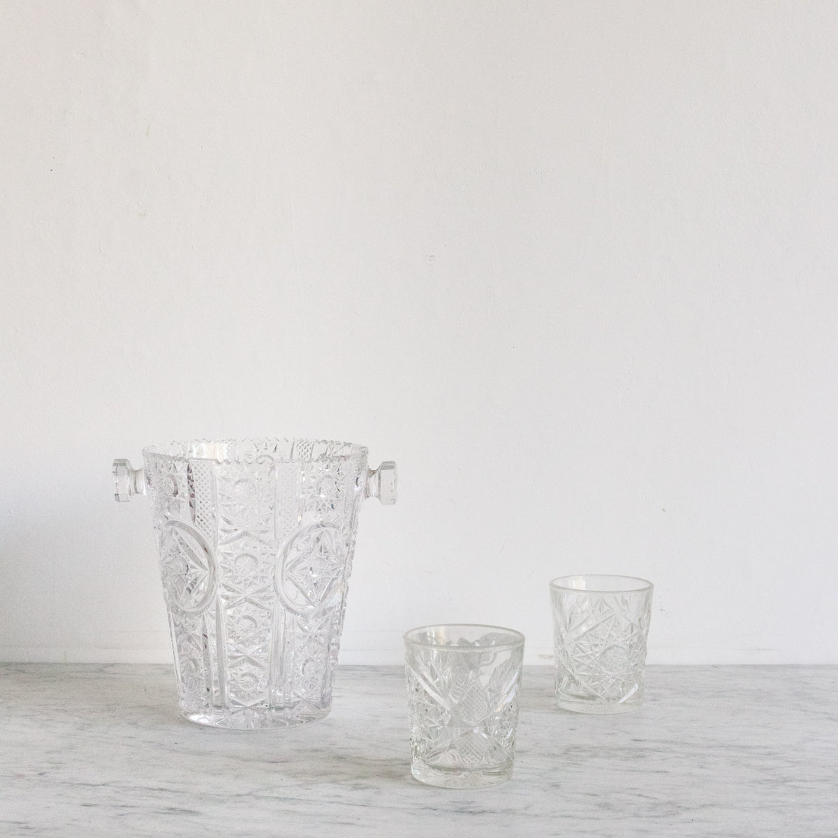 Crystal Ice Bucket And Pair Of Crystal Bar Glasses - elsie green - The French Kitchen