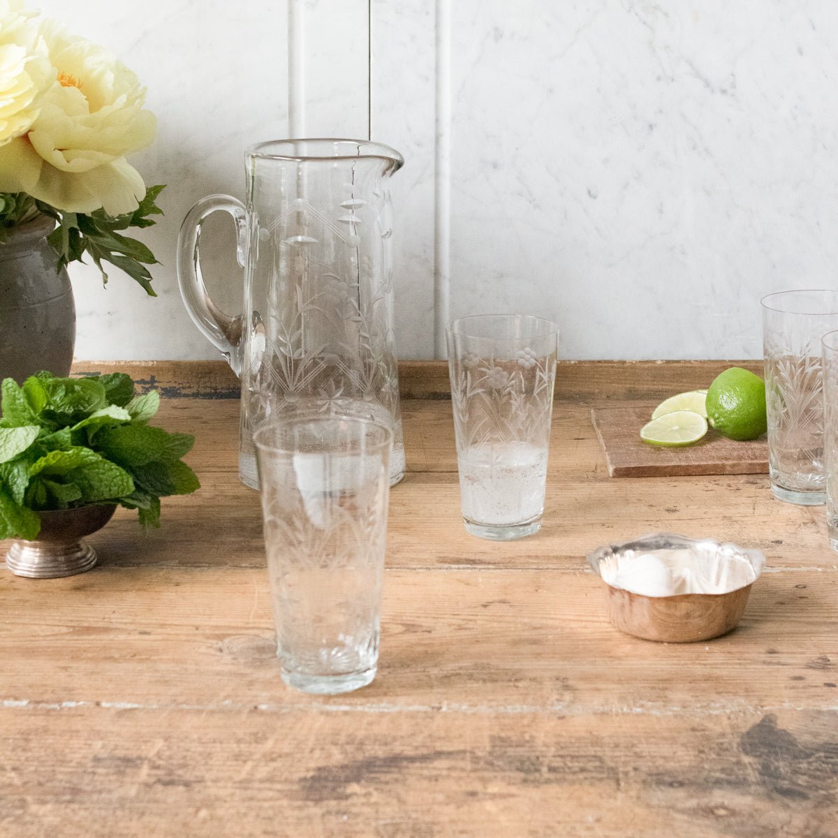 Crystal Pitcher and Set Of 5 Tumblers - elsie green - The French Kitchen