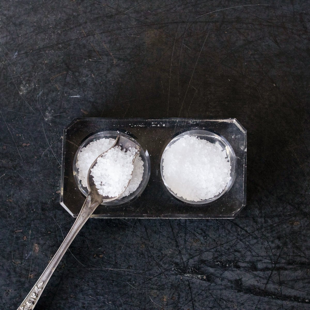 Crystal Salt Cellar and Silver Salt Spoon - elsie green - French Kitchen