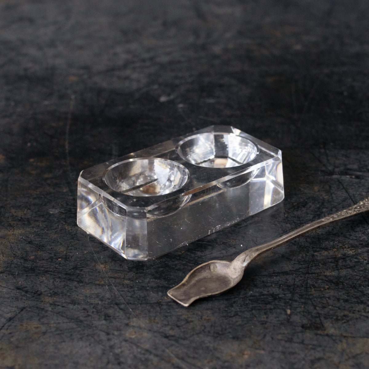 Crystal Salt Cellar and Silver Salt Spoon - elsie green - French Kitchen