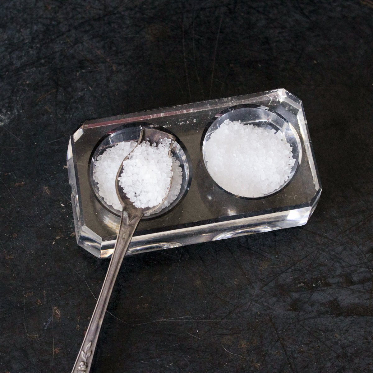 Crystal Salt Cellar and Silver Salt Spoon - elsie green - French Kitchen