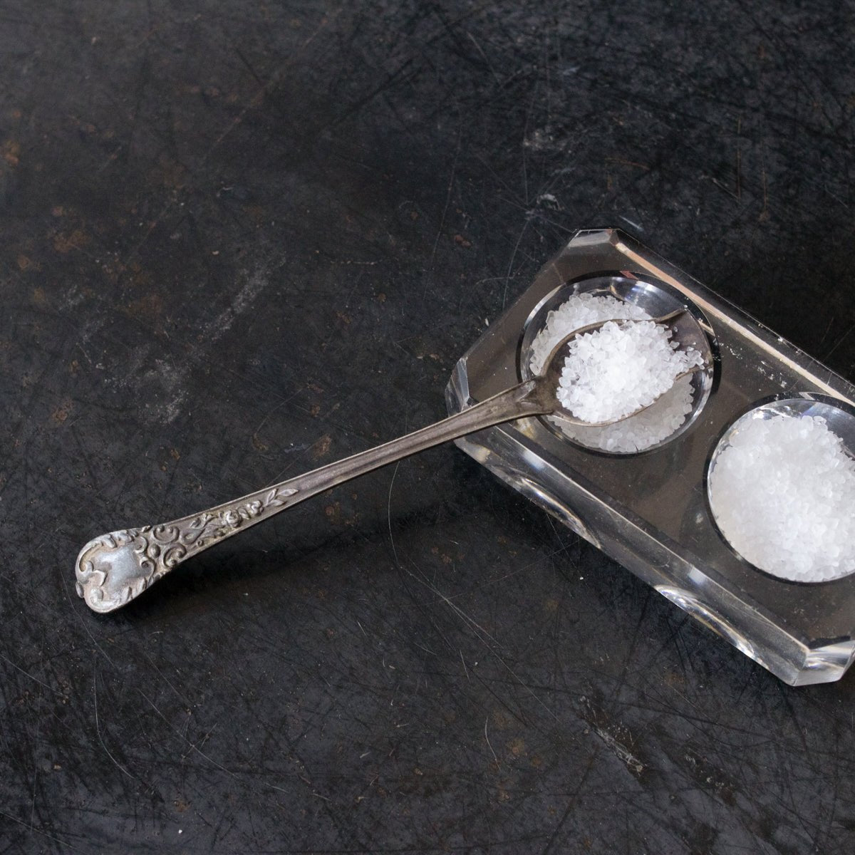 Crystal Salt Cellar and Silver Salt Spoon - elsie green - French Kitchen