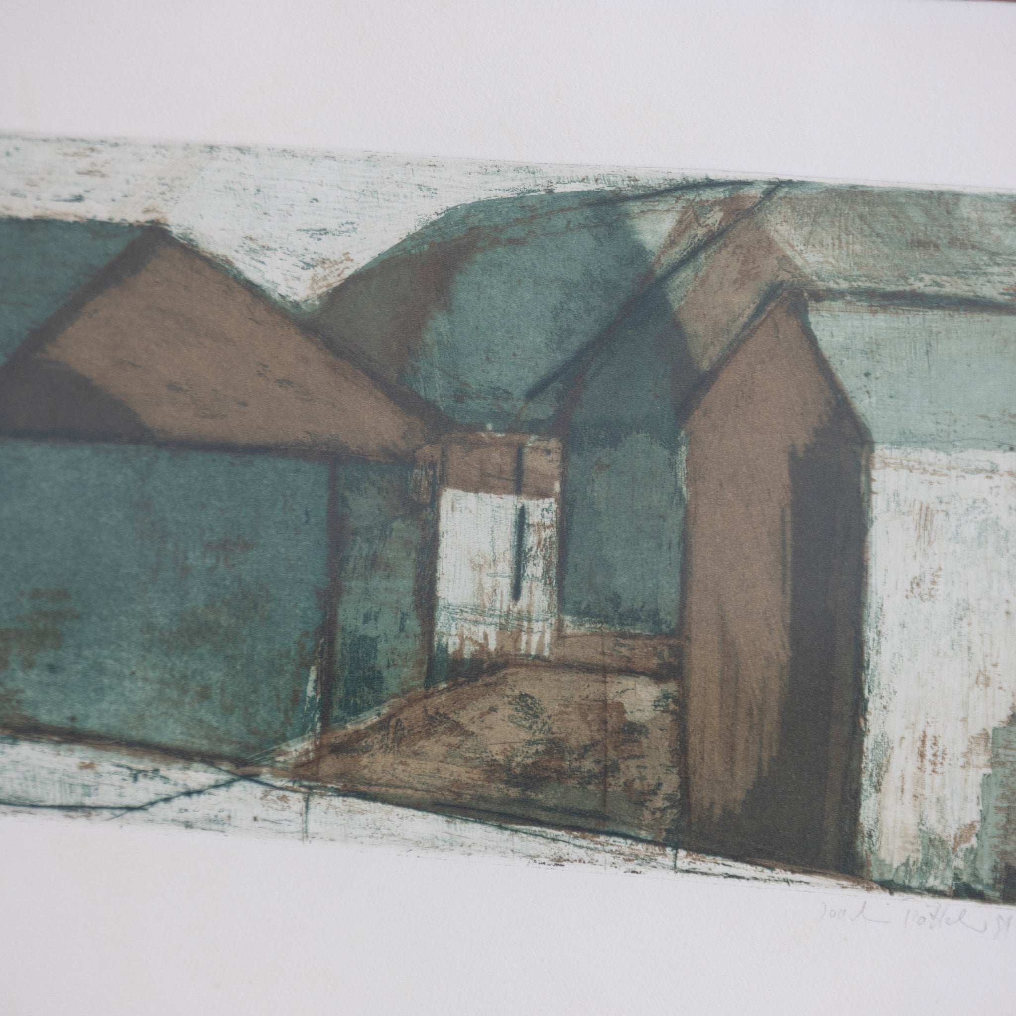 Cubist Village Lithgraph - elsie green - art