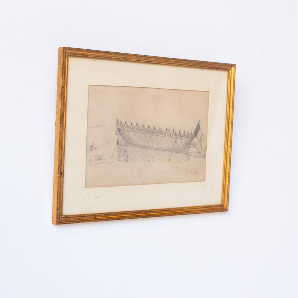 Drawing with Ship And French Flag | Dated 1861 - elsie green - art