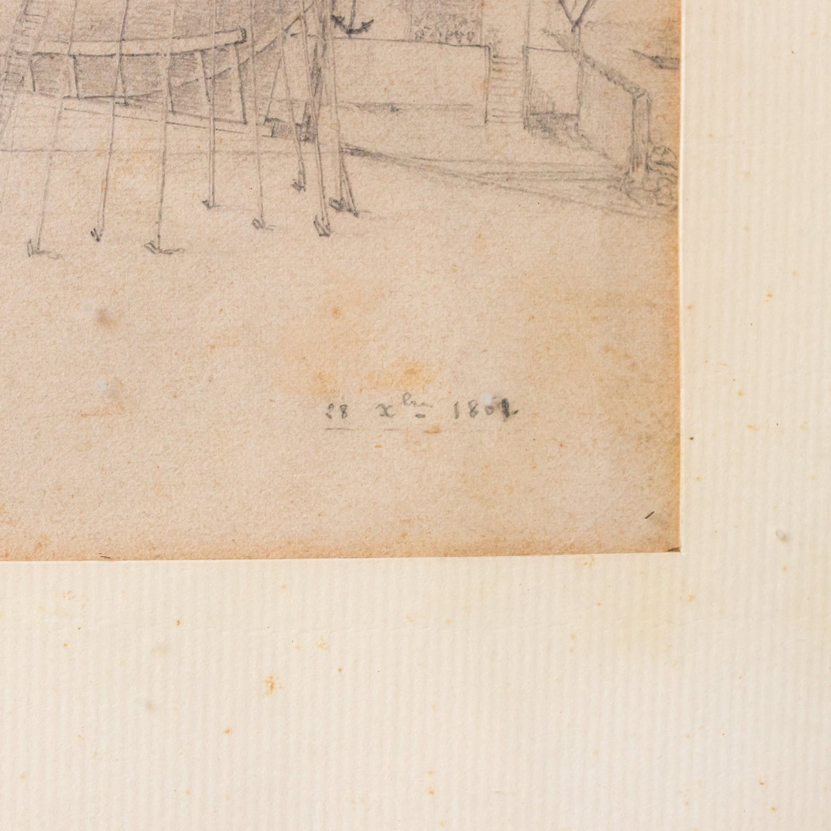 Drawing with Ship And French Flag | Dated 1861 - elsie green - art