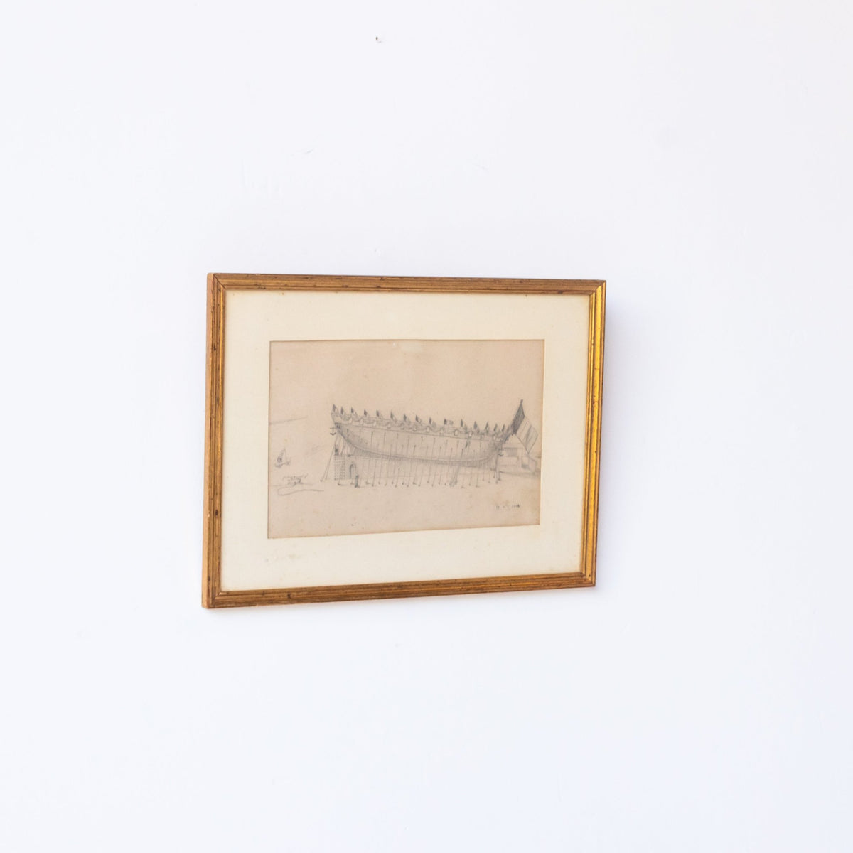 Drawing with Ship And French Flag | Dated 1861 - elsie green - art