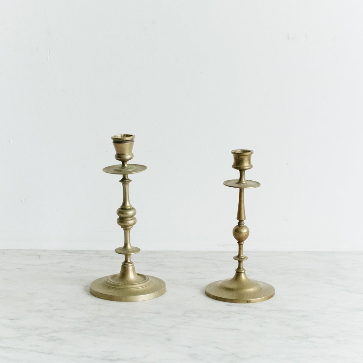 Eclectic Pair of Brass Candlesticks - elsie green - decor