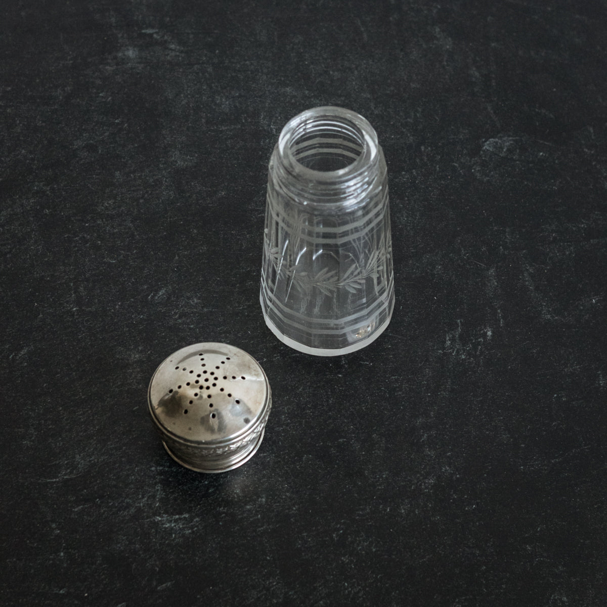Engraved Crystal and Silver Sugar Shaker - elsie green - the french kitchen