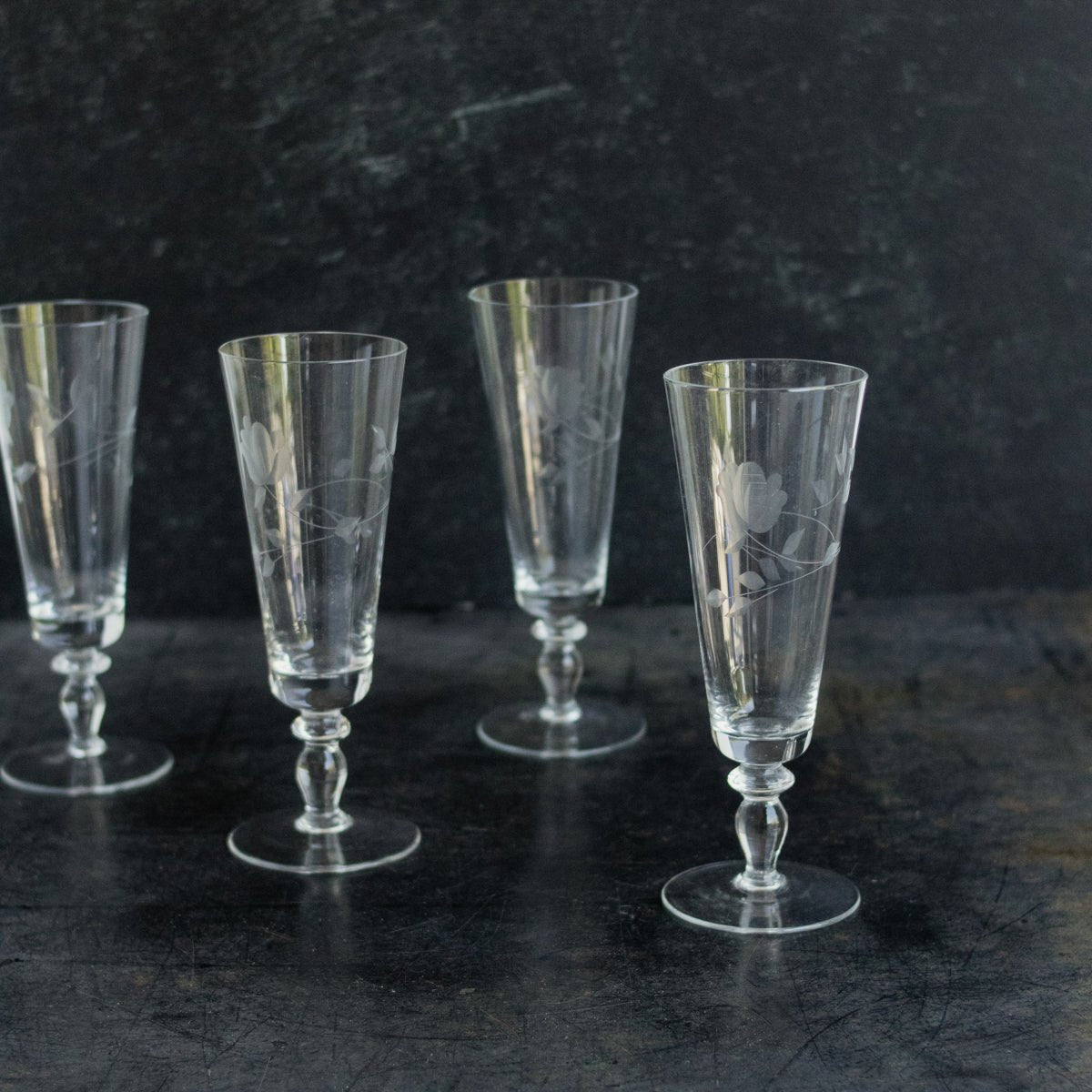 Engraved Floral Champagne Flute Set of 7 - elsie green - The French Kitchen