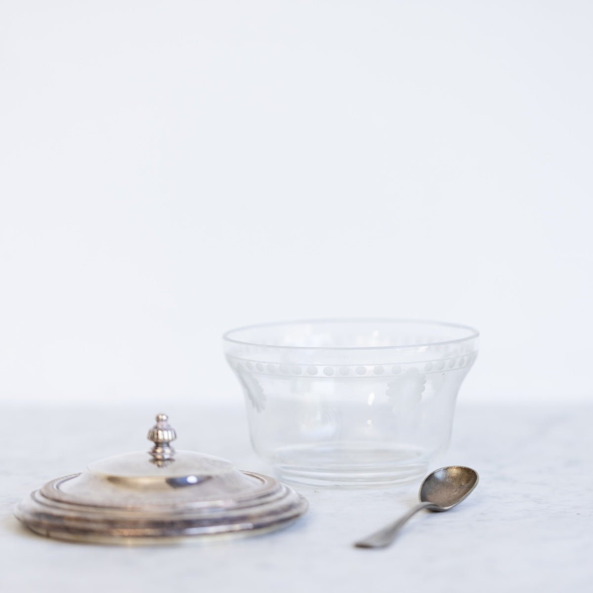 Etched Glass Sugar Bowl with Silver Spoon - elsie green - the french kitchen