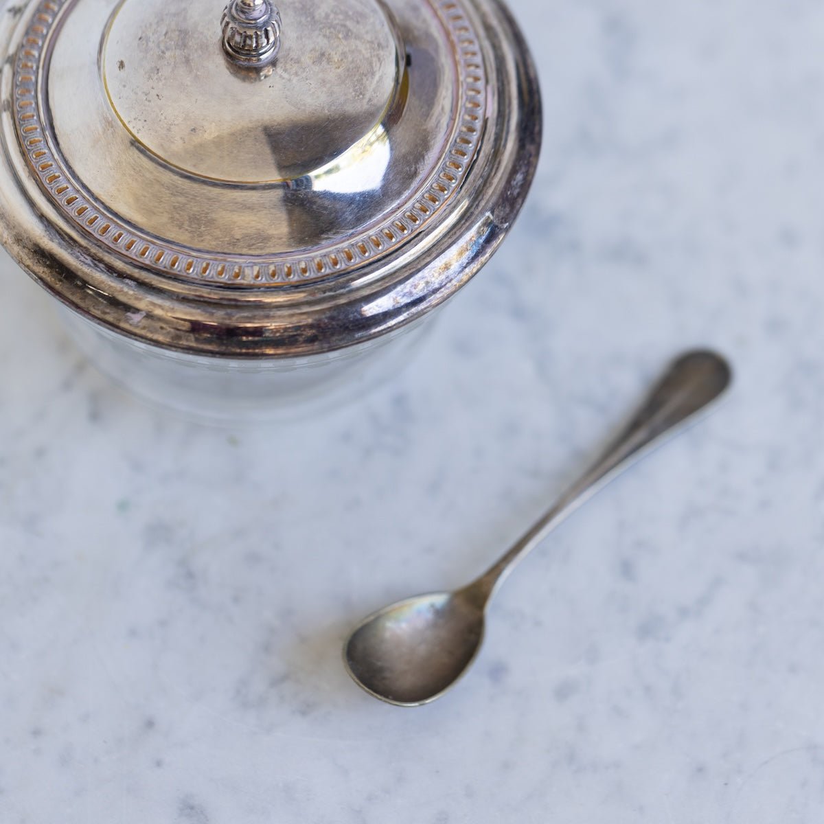 Etched Glass Sugar Bowl with Silver Spoon - elsie green - the french kitchen