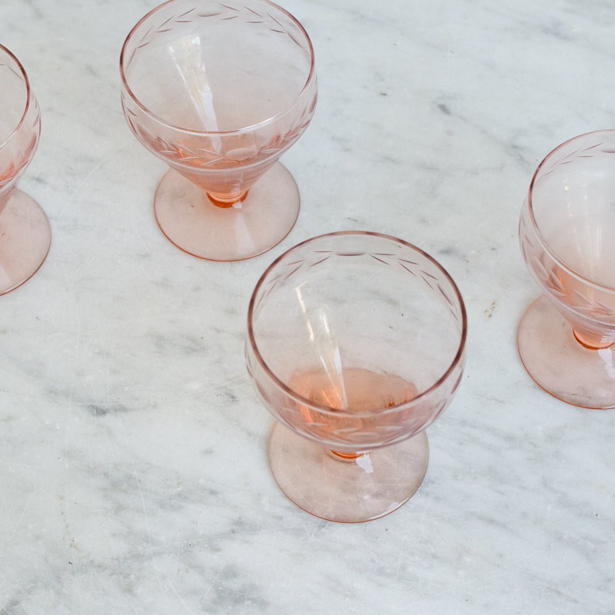 Etched Rose Glass Coupe Set of 4 - elsie green - the french kitchen