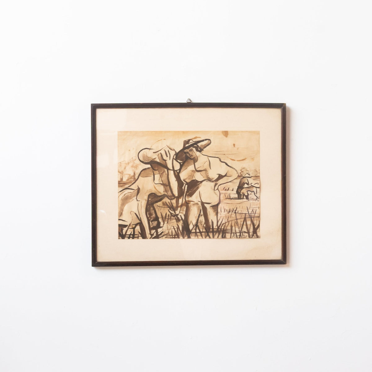 Farmers in the Field in India Ink Painting - elsie green - art