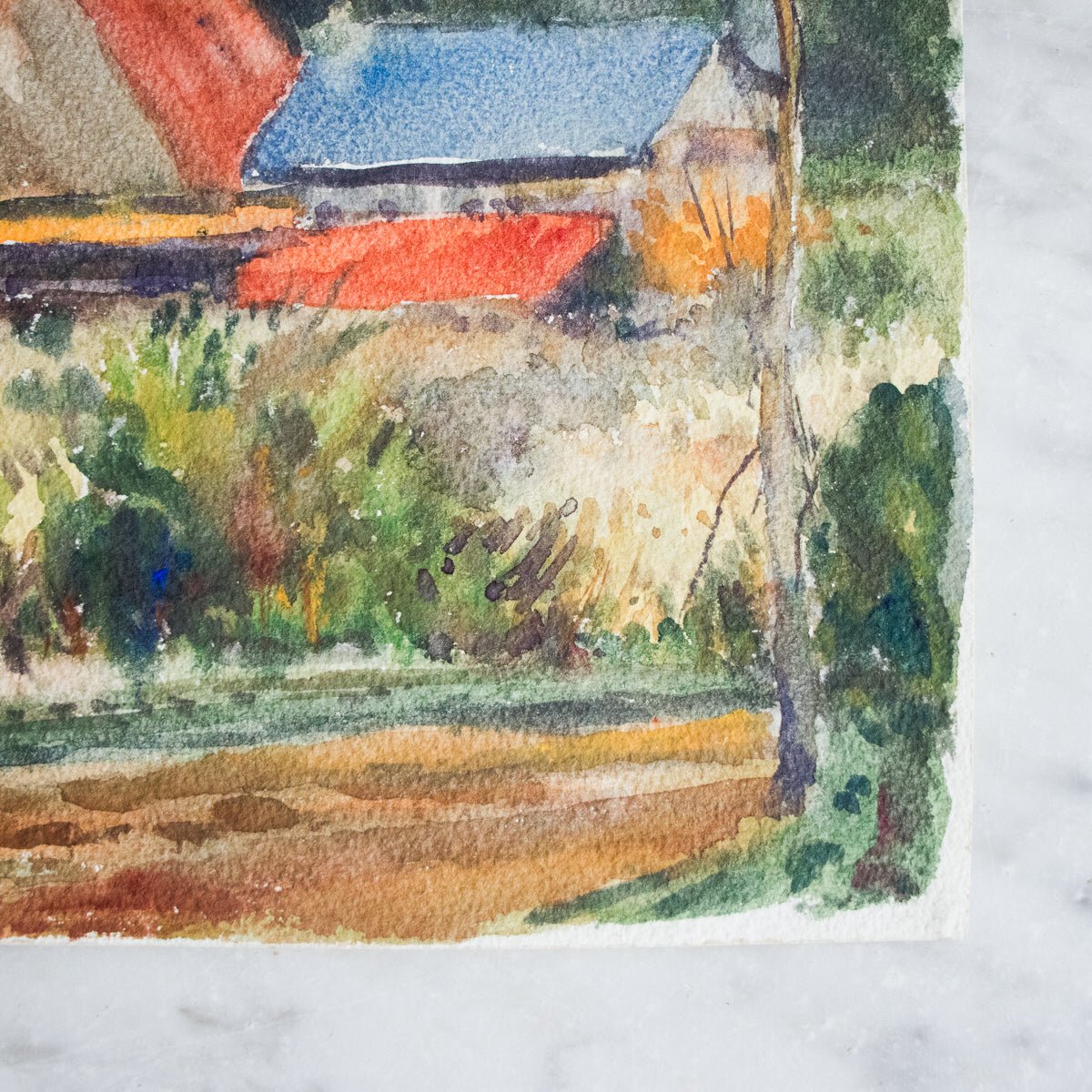 Farmhouse with Tall Trees Watercolor Painting - elsie green - art