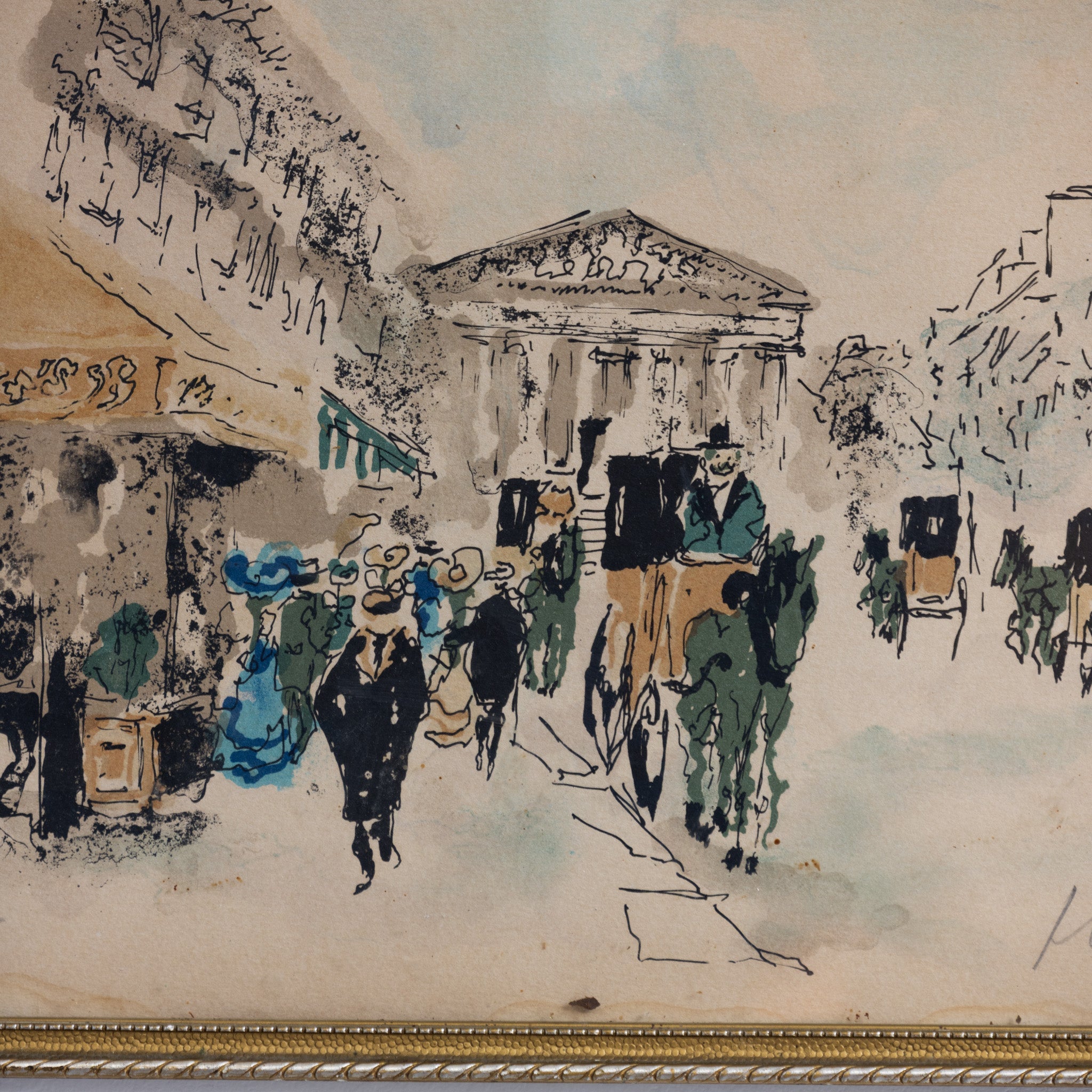 Figures on City Street Watercolor Painting - elsie green - art