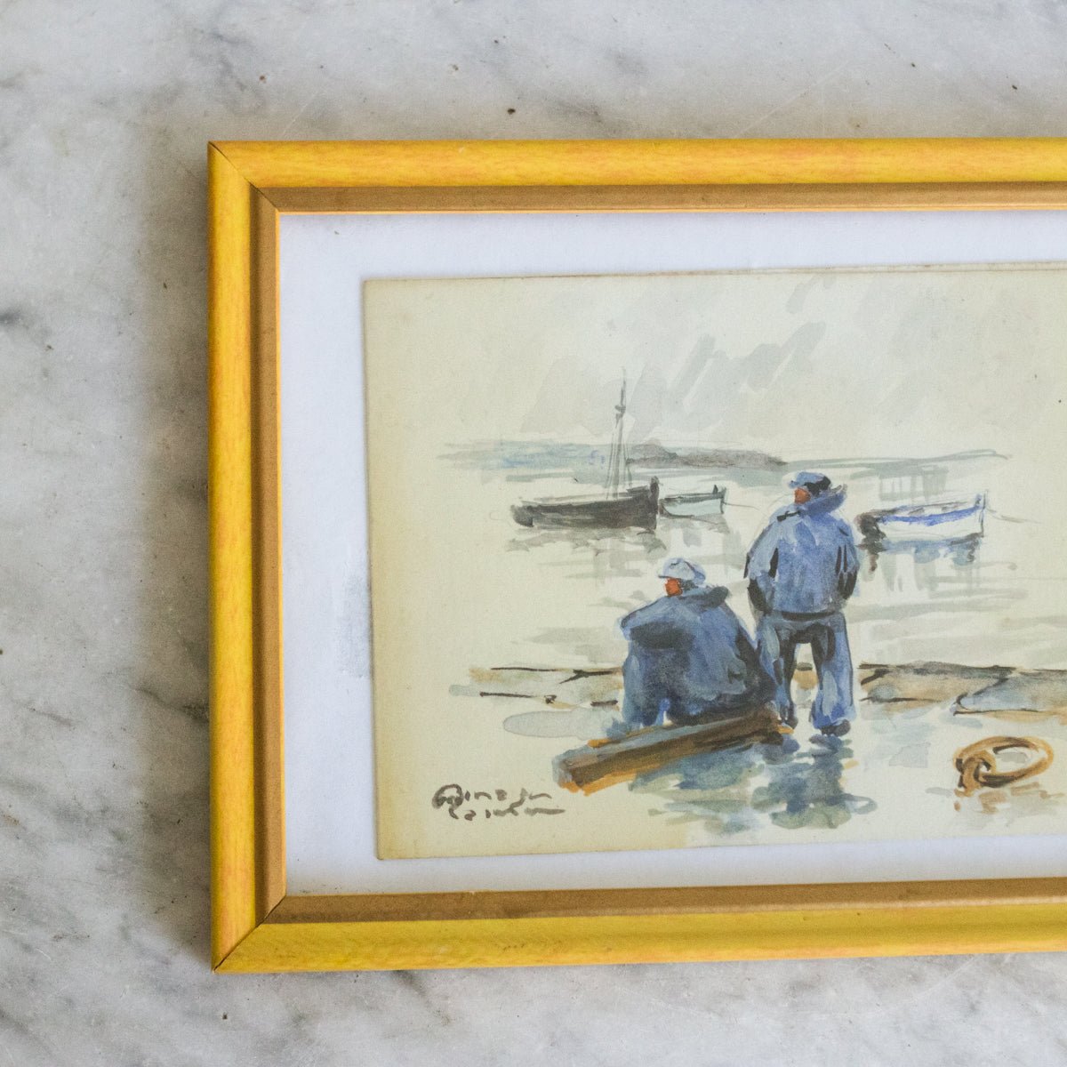 Figures on Stormy Shore | Trio of Paintings - elsie green - art