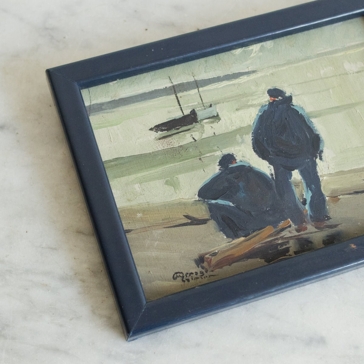 Figures on Stormy Shore | Trio of Paintings - elsie green - art