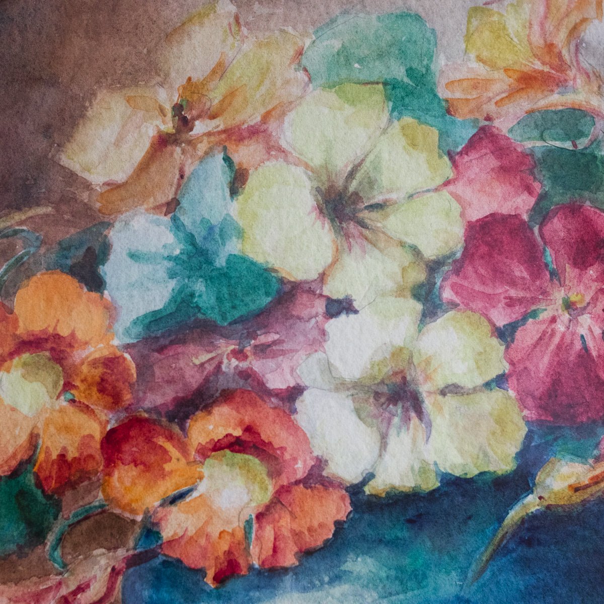 Floral Still Life in Oval Frame Watercolor Painting - elsie green - art