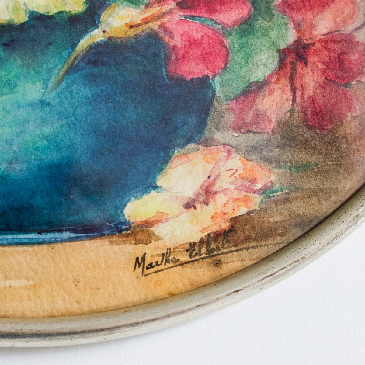 Floral Still Life in Oval Frame Watercolor Painting - elsie green - art