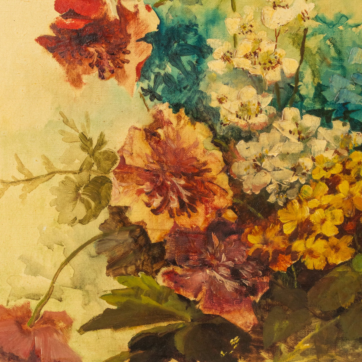 Floral Still Life on Yellow Drape Oil Painting - elsie green - art
