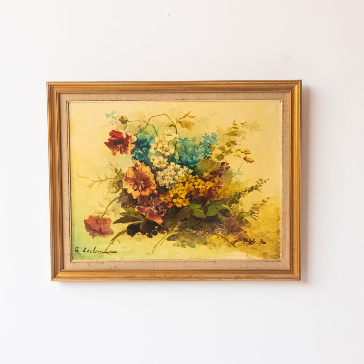 Floral Still Life on Yellow Drape Oil Painting - elsie green - art