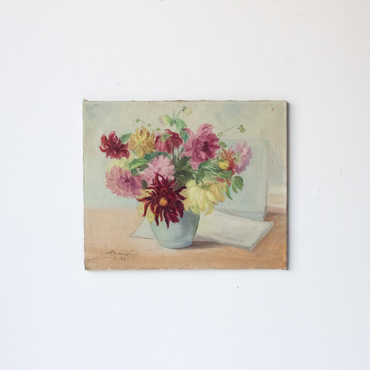 Floral Still Life With Dahlias Oil Painting - elsie green - Art