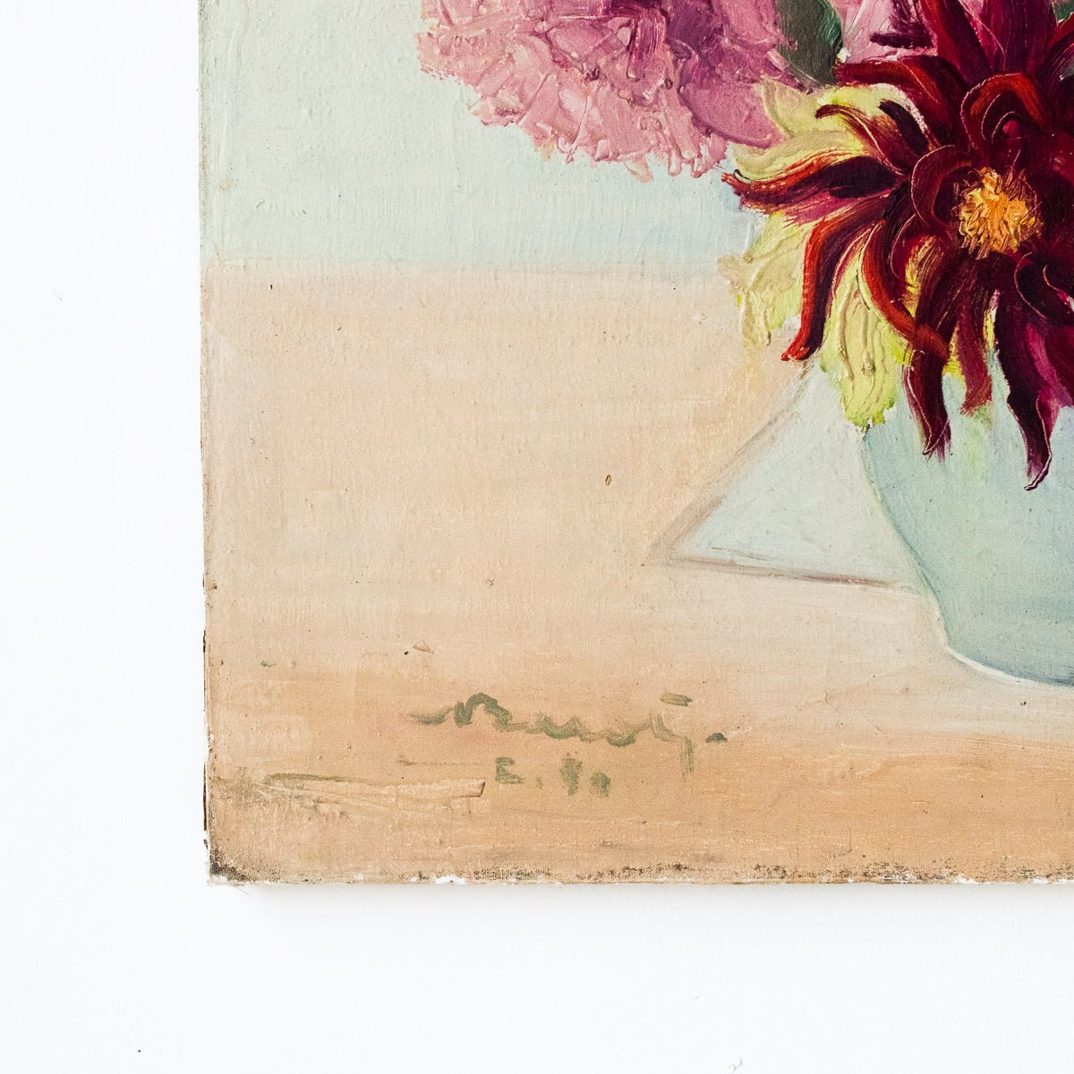 Floral Still Life With Dahlias Oil Painting - elsie green - Art