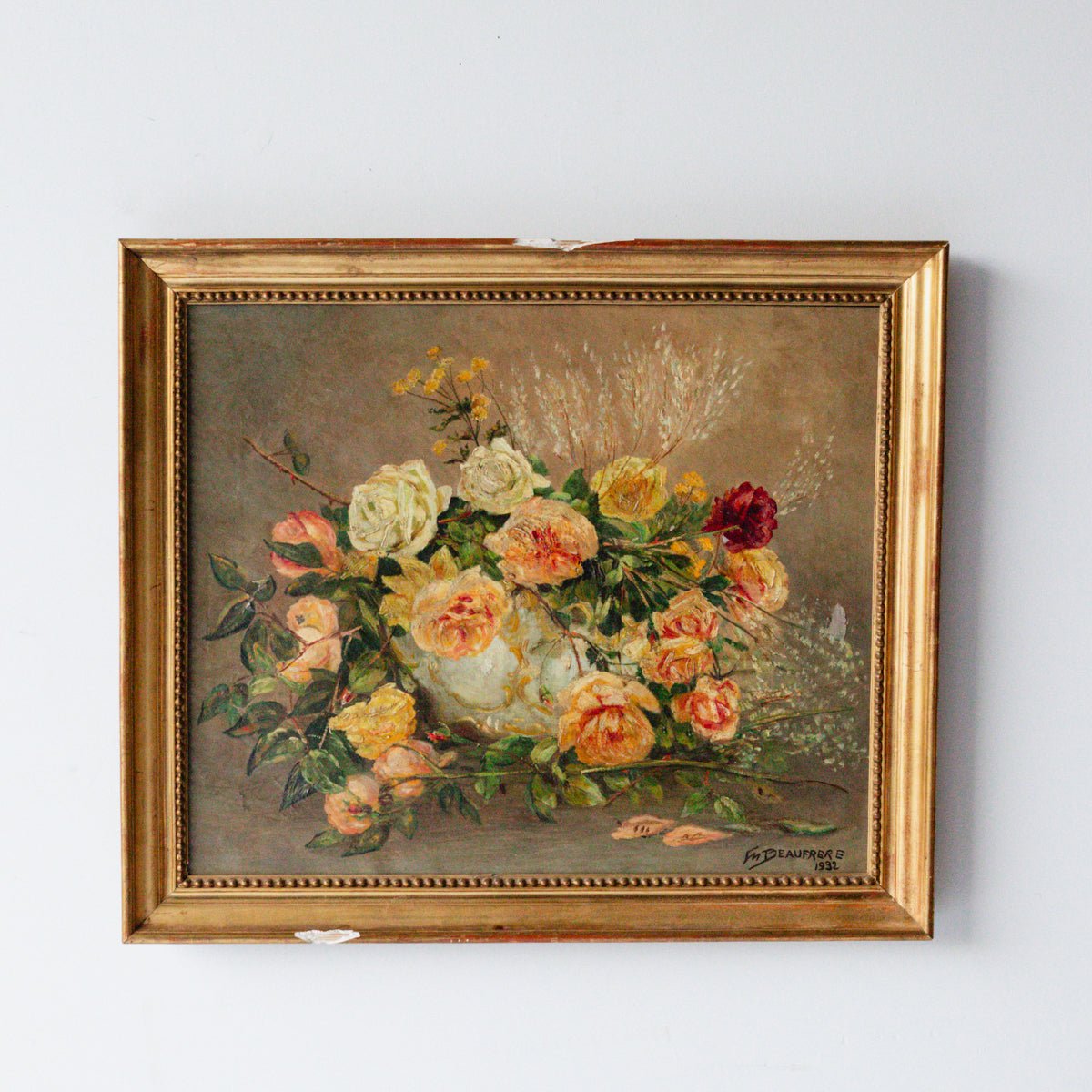 Floral Still Life with Roses Oil Painting | Dated 1932 - elsie green - art