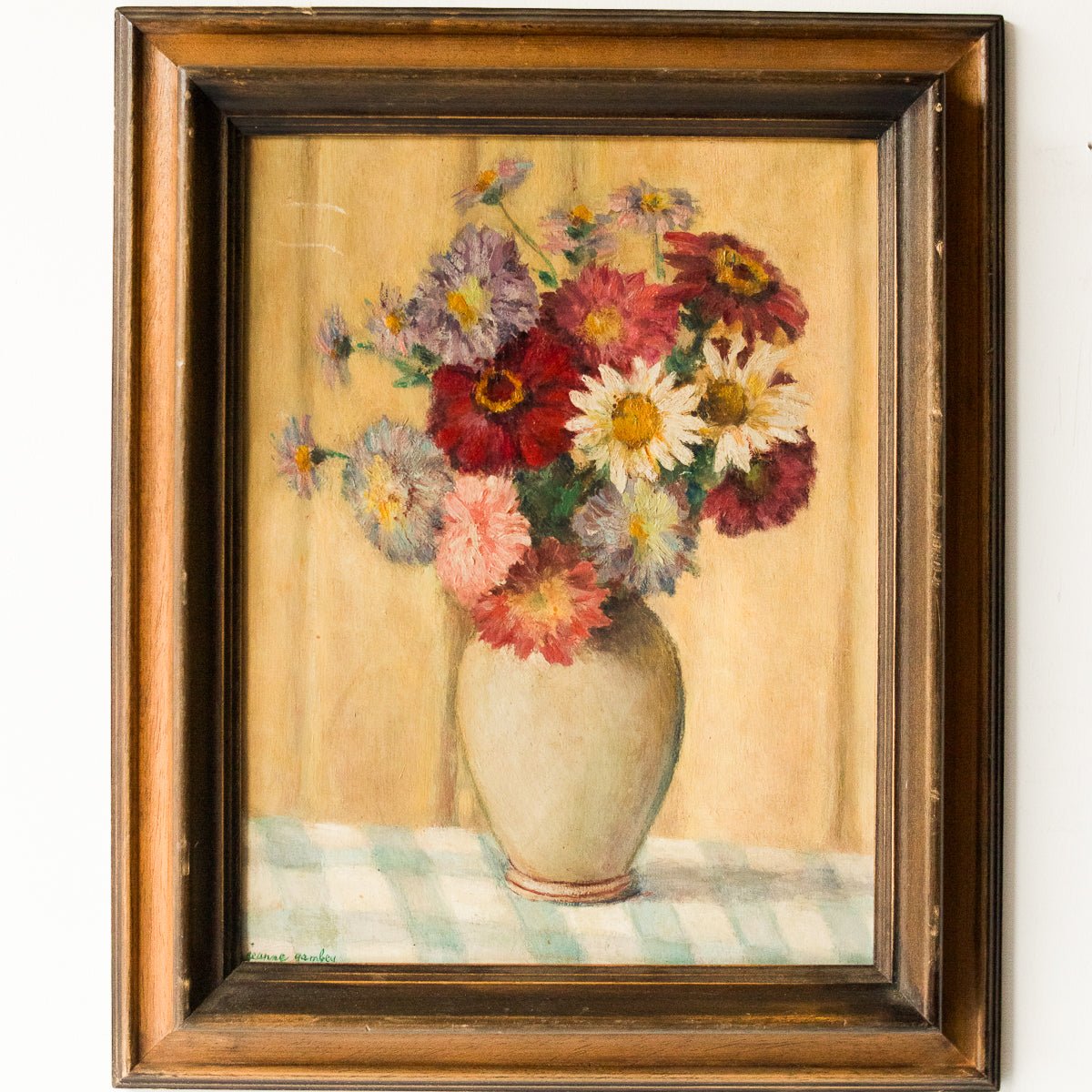 Floral Still Life With Yellow Drape Oil Painting - elsie green - Art