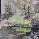 Framed Watercolor with Pond and Trees | Dated 1960 - elsie green - art