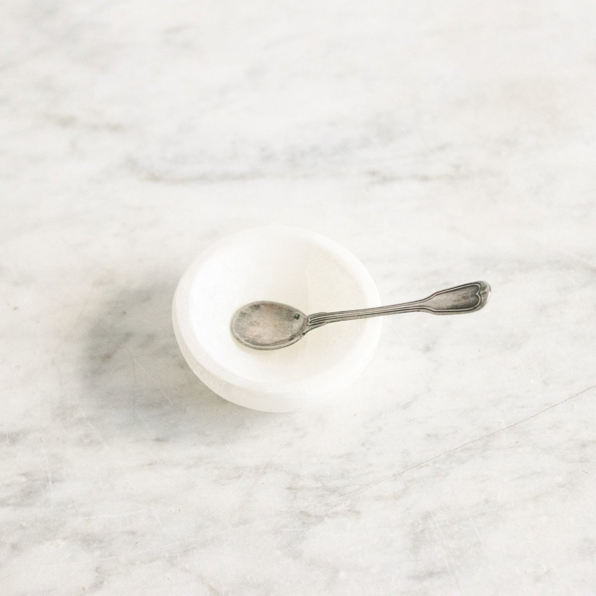 French at Heart Cookbook with Moroccan Marble Bowl and Silver Salt Spoon - elsie green - the french kitchen