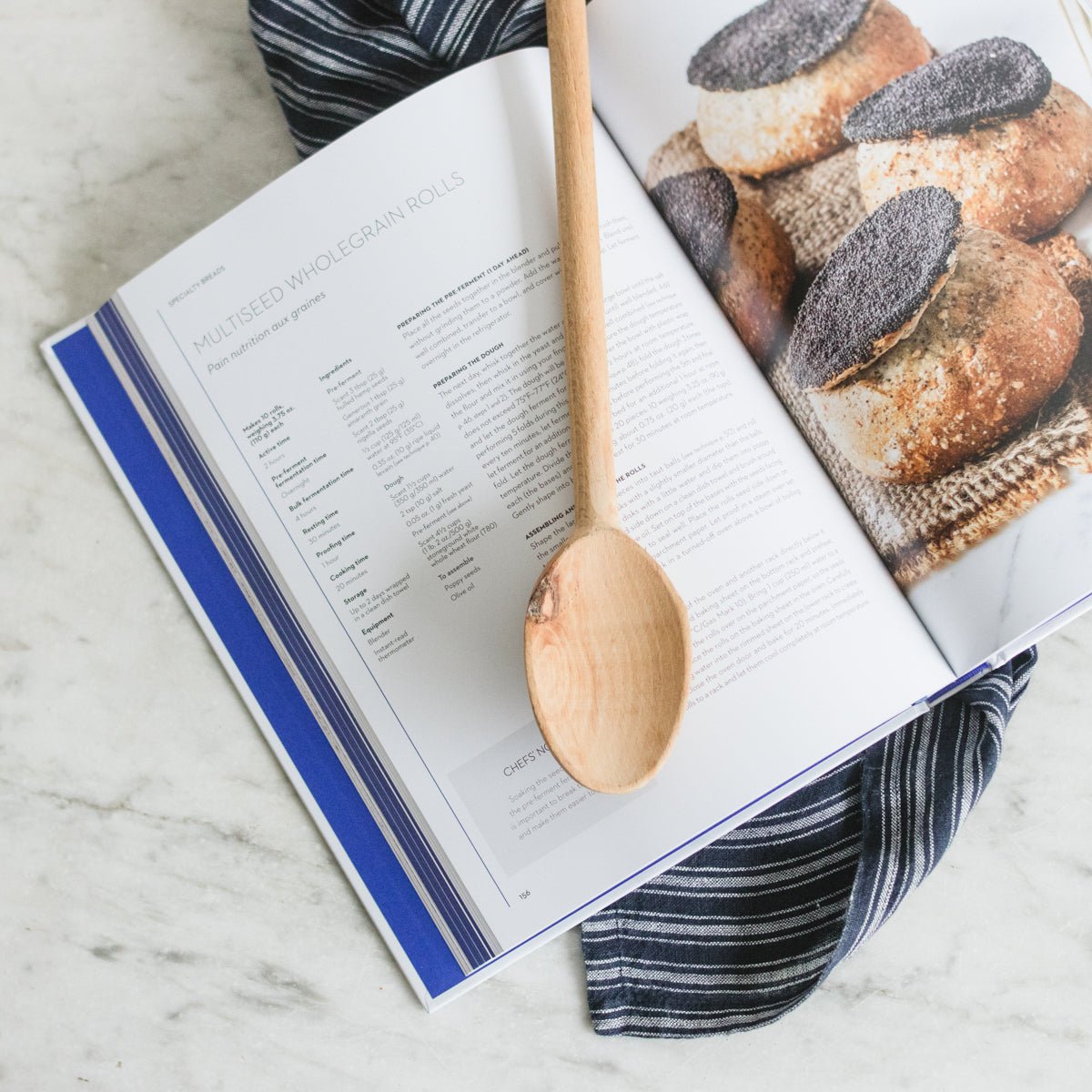 French Boulangerie Cookbook with Laundered Linen Kitchen Towel and Wood Spoon - elsie green - the french kitchen