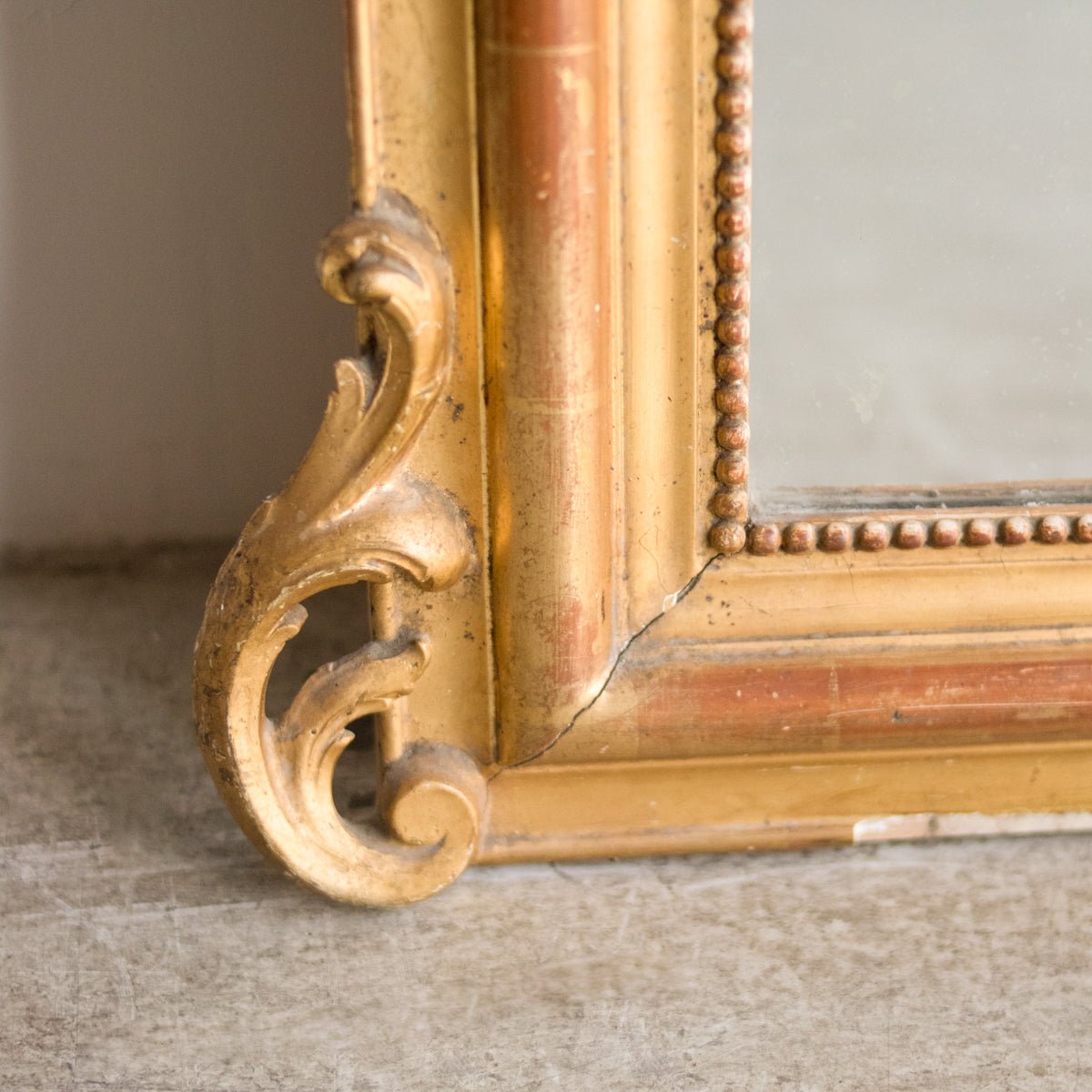 Gilded Louis Philippe Mirror with Red Clay Bole | 28 x 45.25 - elsie green - decor
