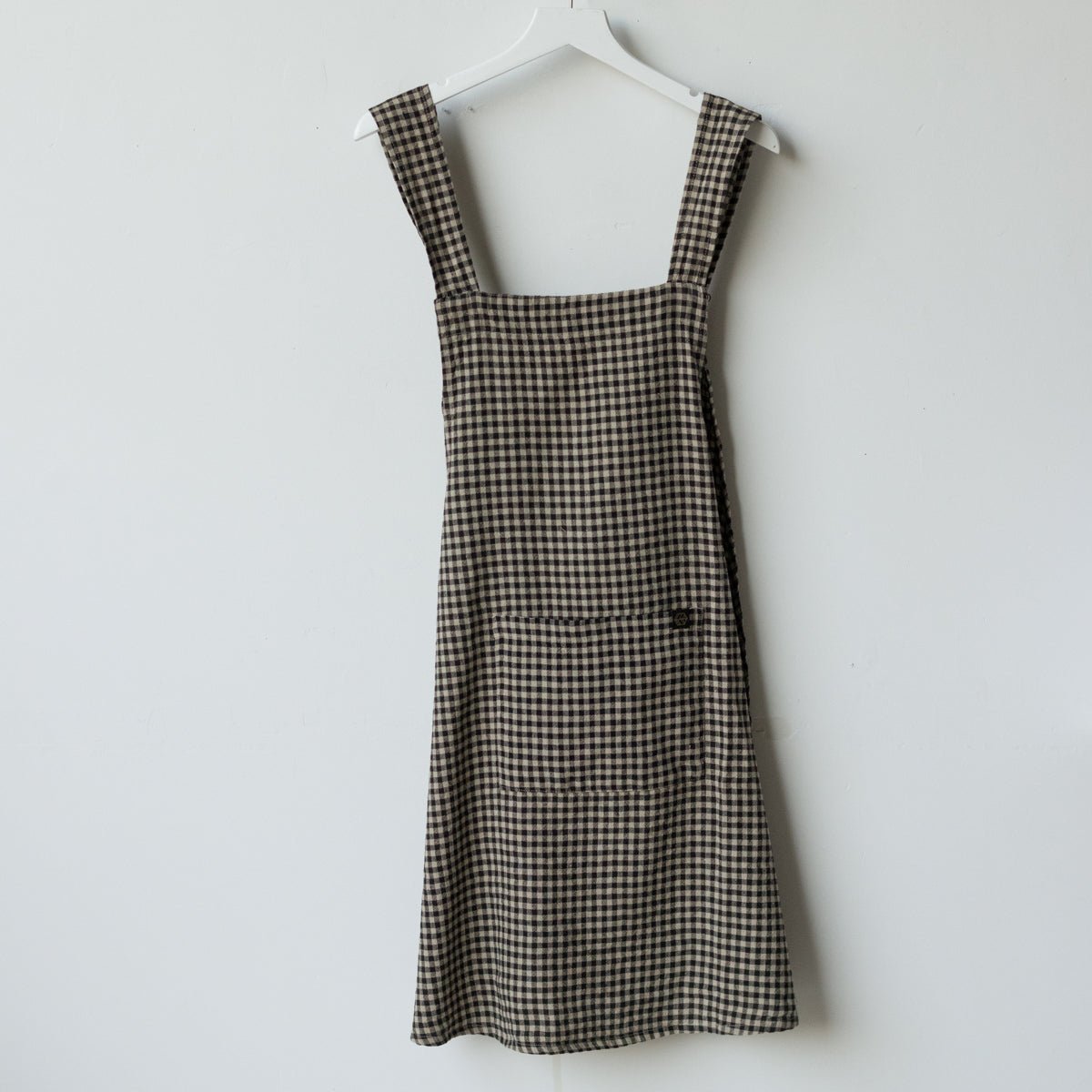 Gingham Linen Japanese Apron | Charbon - elsie green - textiles