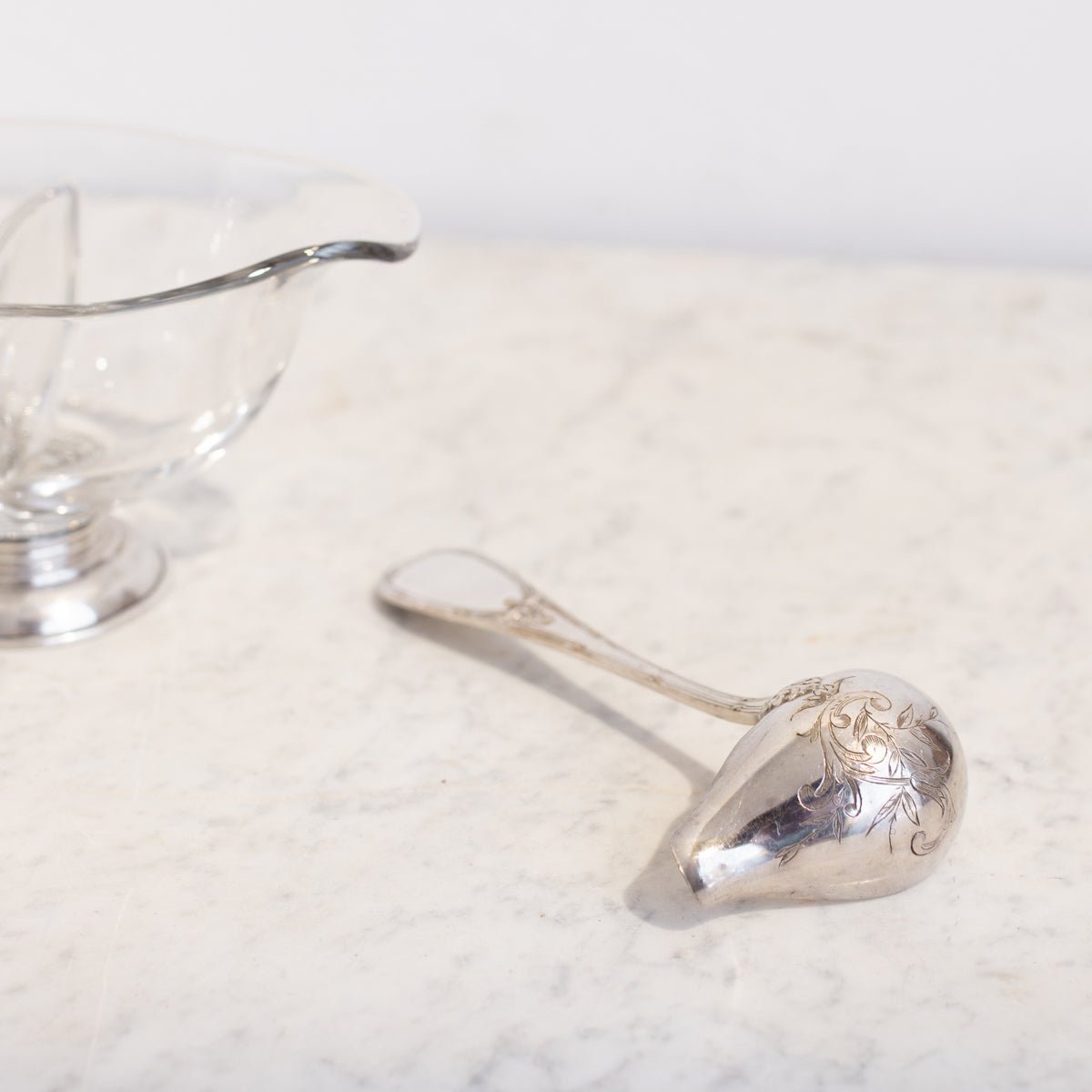 Glass and Sterling Gravy Boat with Engraved Ladle | The Patrick Orbe Collection - elsie green - the french kitchen