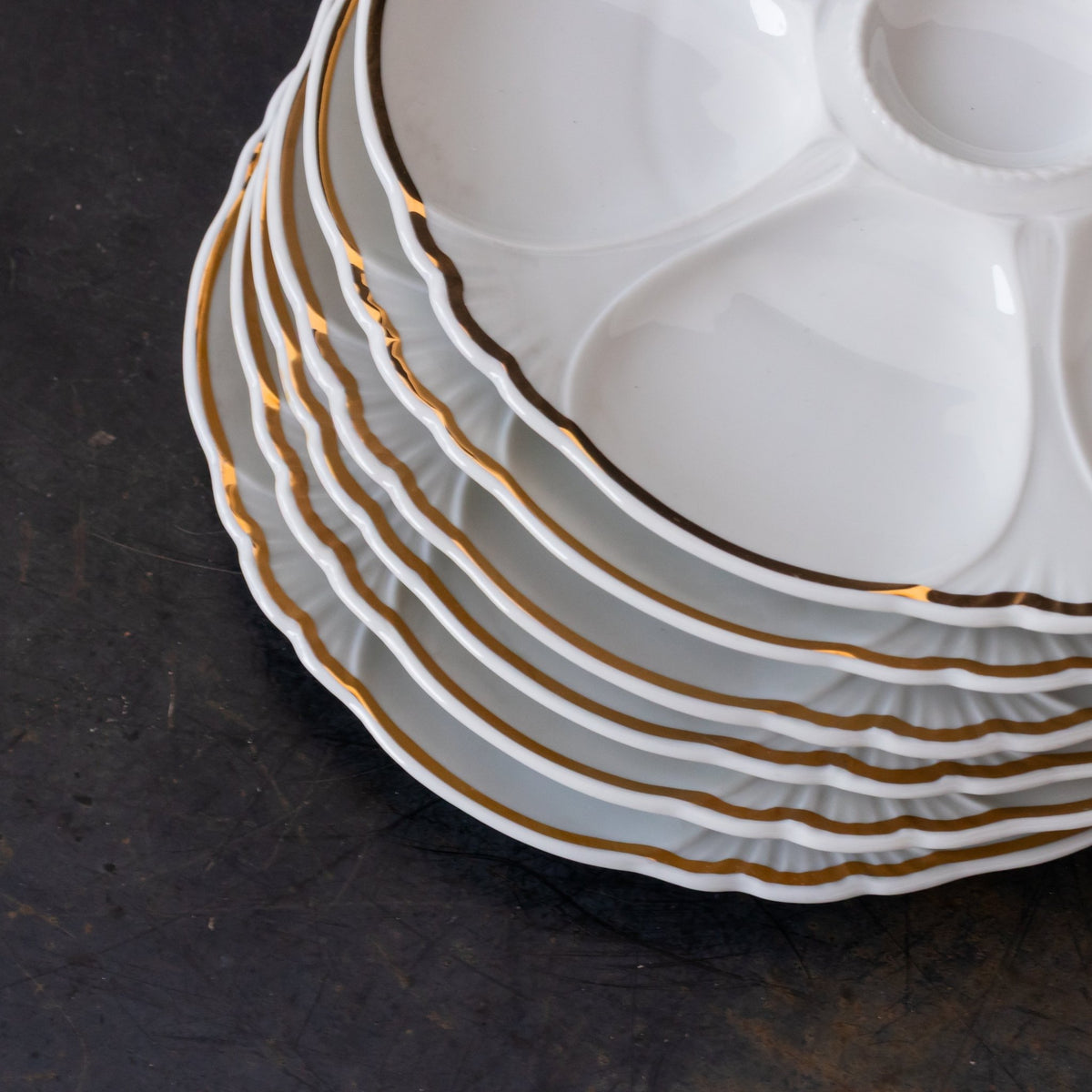 Gold Rim Limoges Oyster Plate Set of 12 - elsie green - the french kitchen