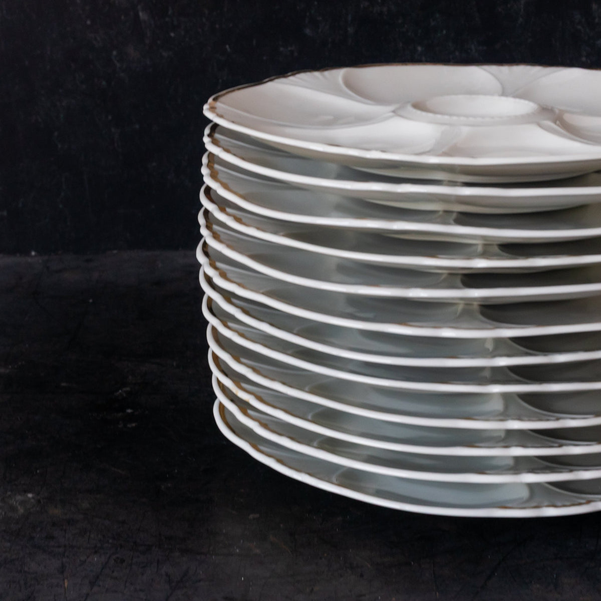 Gold Rim Limoges Oyster Plate Set of 12 - elsie green - the french kitchen