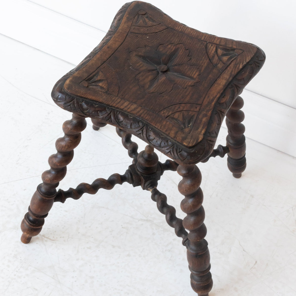 Hand Carved Spindle Stool - elsie green - furniture