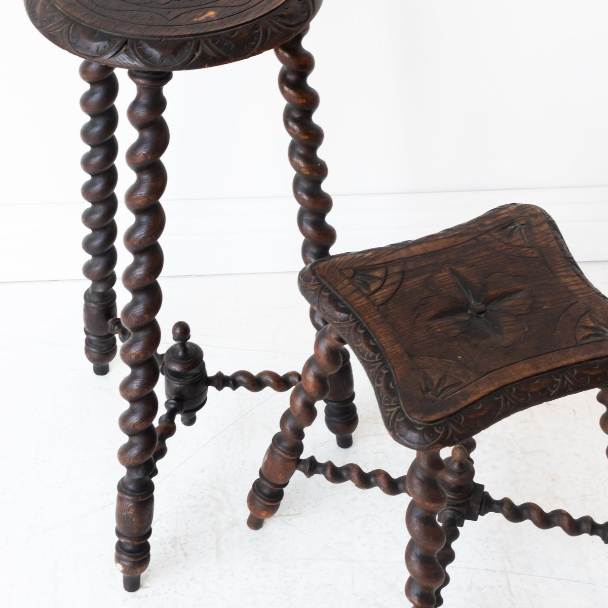 Hand Carved Spindle Stool - elsie green - furniture