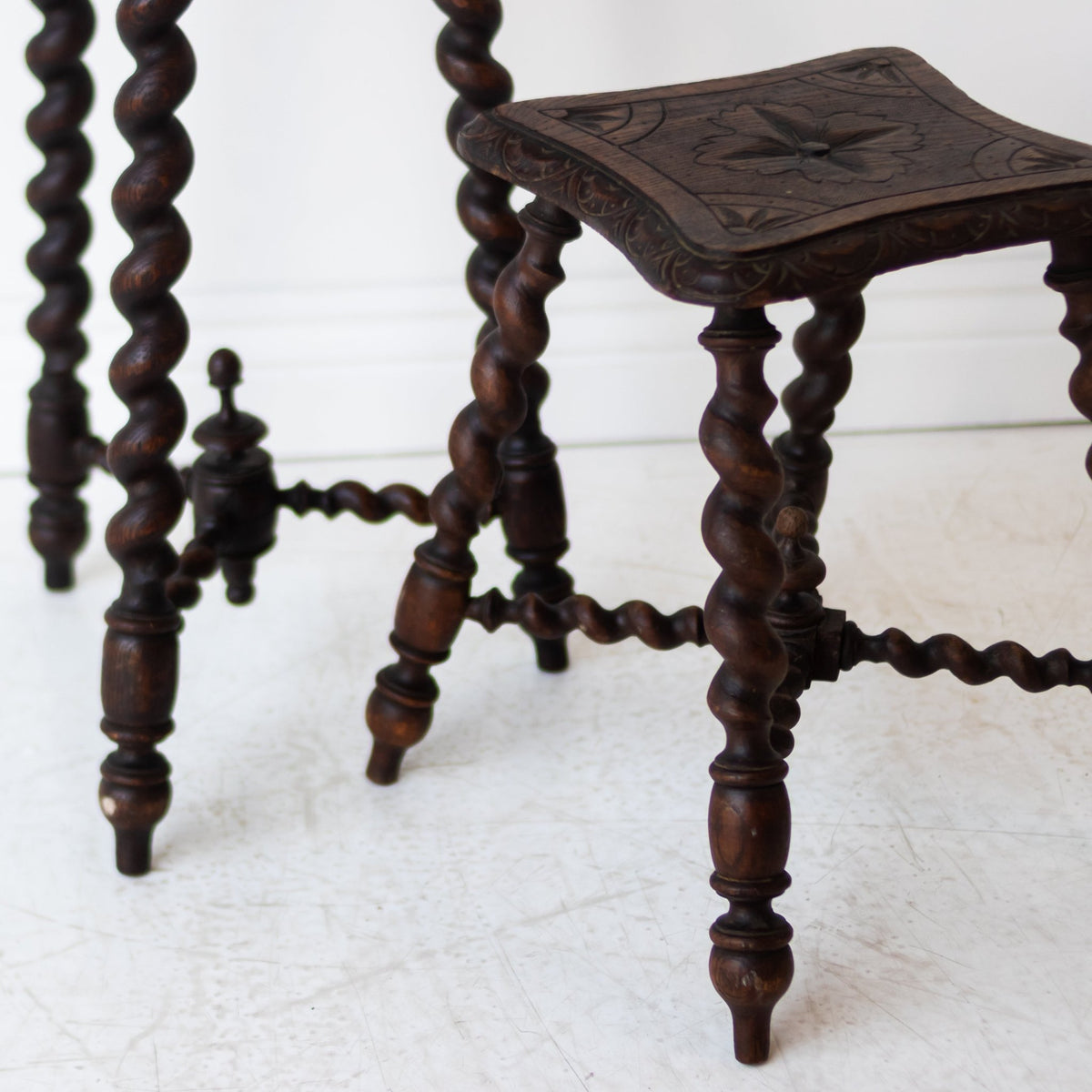 Hand Carved Spindle Stool - elsie green - furniture