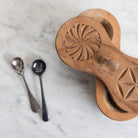 Hand Carved Wood Spice Dispenser with Pair of Silver Salt Spoons - elsie green - the french kitchen