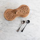 Hand Carved Wood Spice Dispenser with Pair of Silver Salt Spoons - elsie green - the french kitchen