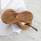 Hand Carved Wood Spice Dispenser with Pair of Silver Salt Spoons - elsie green - the french kitchen