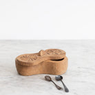 Hand Carved Wood Spice Dispenser with Pair of Silver Salt Spoons - elsie green - the french kitchen