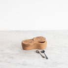 Hand Carved Wood Spice Dispenser with Pair of Silver Salt Spoons - elsie green - the french kitchen