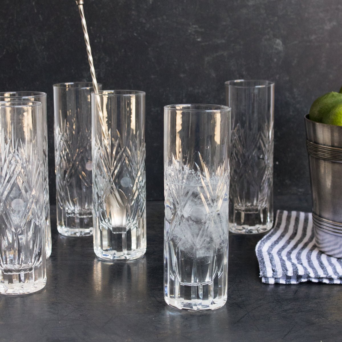 Hand Cut Tall Crystal Bar Glass Set Of 6 - elsie green - The French Kitchen