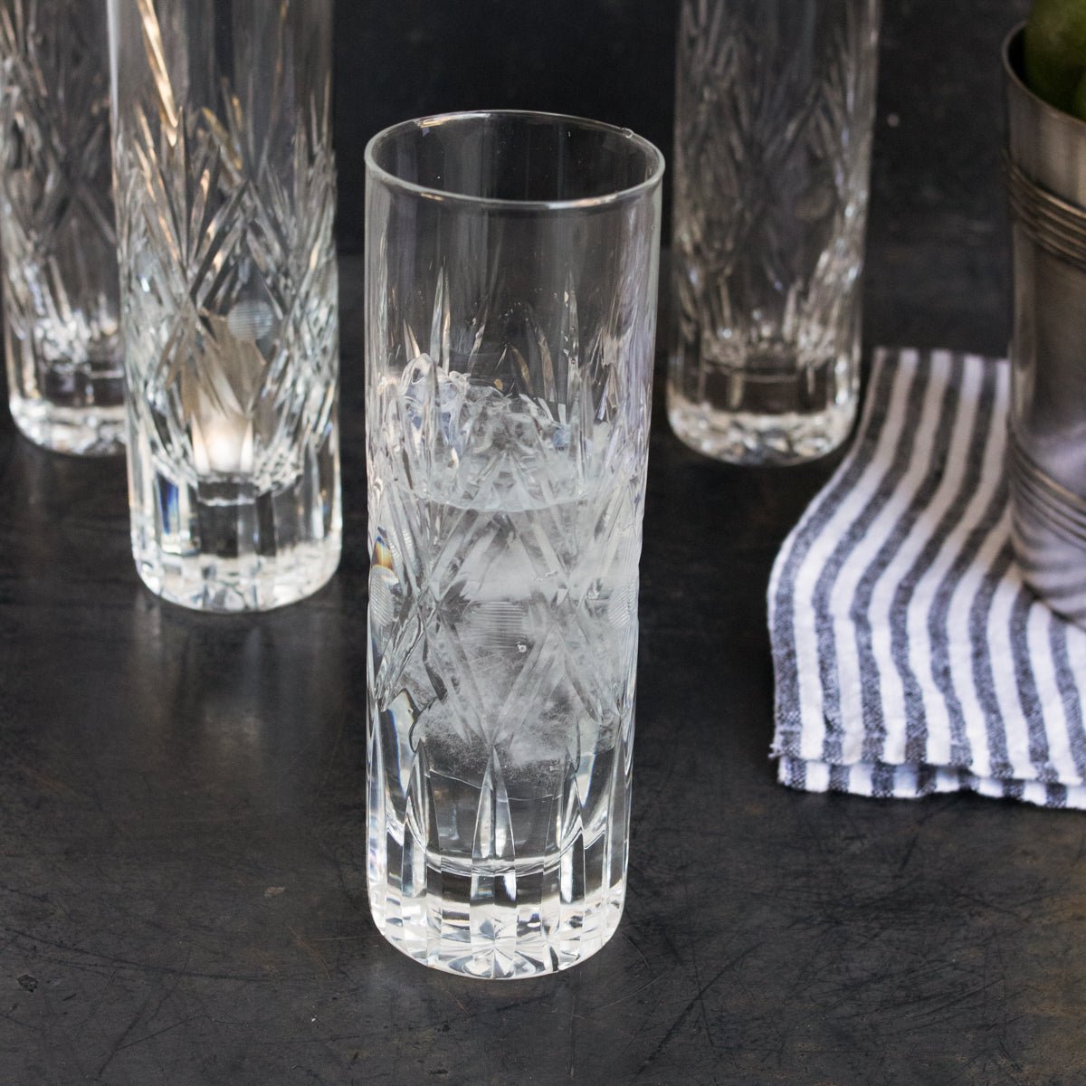 Hand Cut Tall Crystal Bar Glass Set Of 6 - elsie green - The French Kitchen